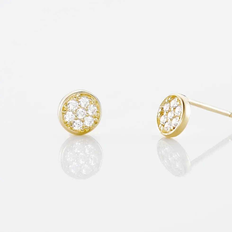 Boucles D'oreilles Puces Dorie Pastille Serti Clos Or Jaune Oxyde