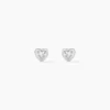 Boucles D'oreilles Puces Dot Coeur Plein Or Blanc Oxyde De Zirconium