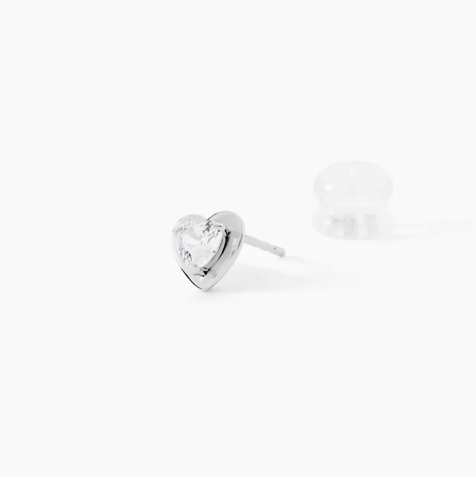 Boucles D'oreilles Puces Dot Coeur Plein Or Blanc Oxyde De Zirconium