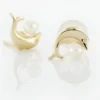 Boucles D'oreilles Puces Dyan Dauphin Or Jaune Perle De Culture