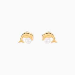 Boucles D'oreilles Puces Dyan Dauphin Or Jaune Perle De Culture