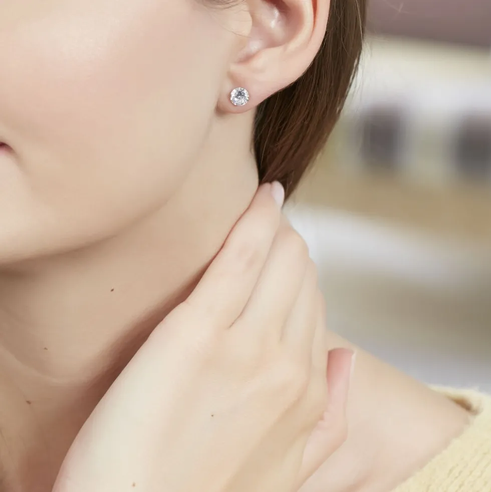 Boucles D'oreilles Puces Eddie Or Blanc Oxyde De Zirconium