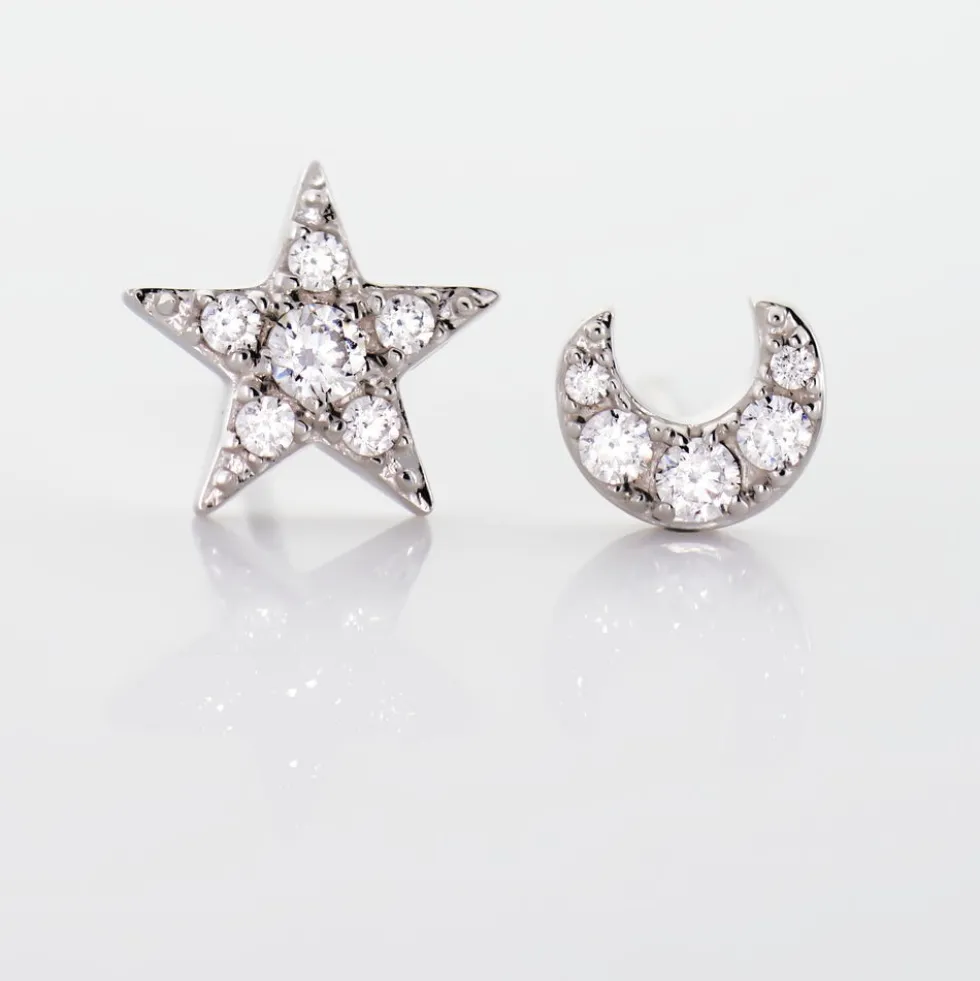 Boucles D'oreilles Puces Eden Or Blanc Oxyde De Zirconium