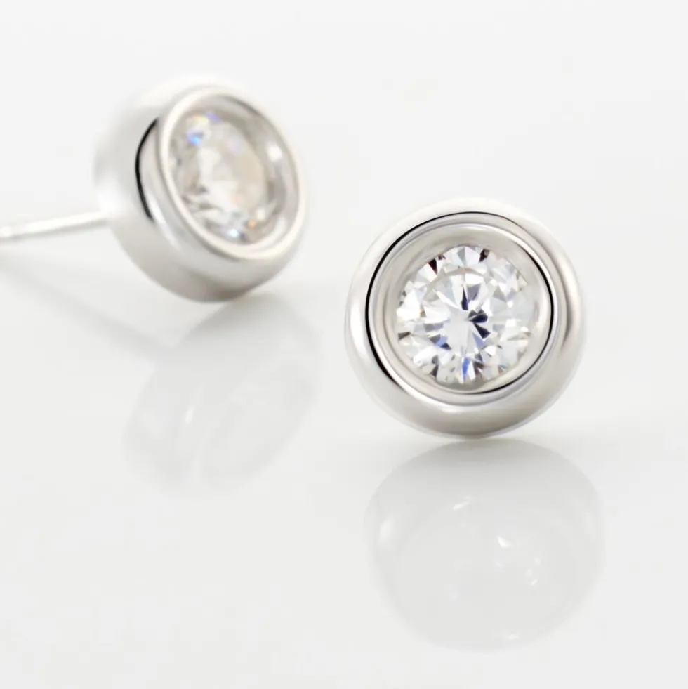 Boucles D'oreilles Puces Eden Serti Pneu Or Blanc Oxyde De Zirconium