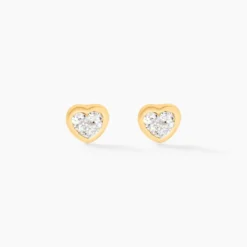 Boucles D'oreilles Puces Edme Cœur Or Jaune Strass
