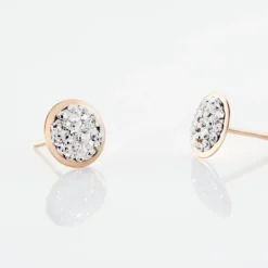 Boucles D'oreilles Puces Edmee Cercle 0 Or Rose Strass