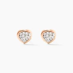 Boucles D'oreilles Puces Edme Cœur Or Rose Strass