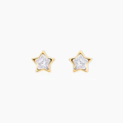 Boucles D'oreilles Puces Edme Etoile Or Jaune Strass