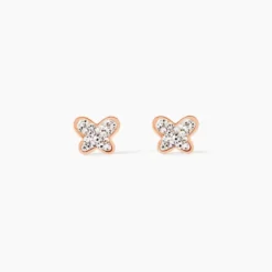 Boucles D'oreilles Puces Edme Papillon Or Rose Strass