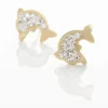 Boucles D'oreilles Puces Edmee Dauphin Or Jaune Strass