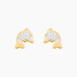 Boucles D'oreilles Puces Edmee Dauphin Or Jaune Strass