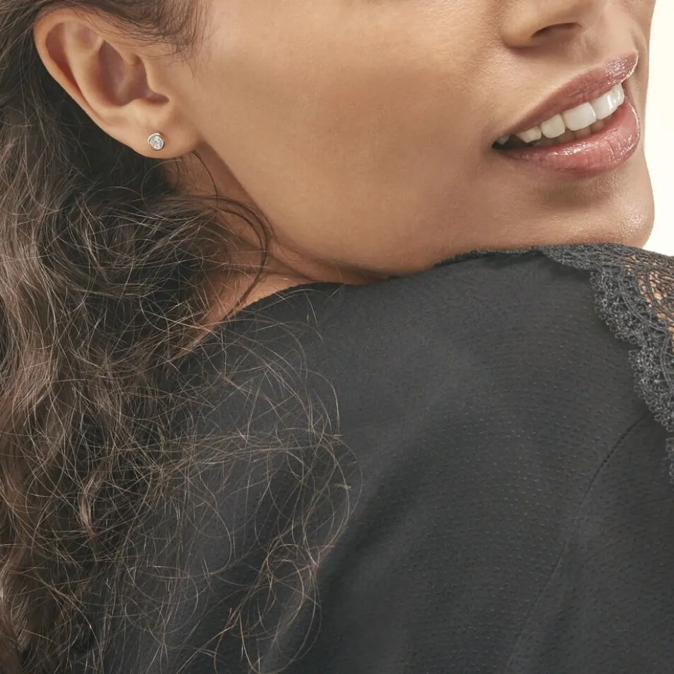 Boucles D'oreilles Puces Edy Serti Clos Or Jaune Topaze