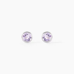 Boucles D'oreilles Puces Edy Serti Clos Or Blanc Amethyste