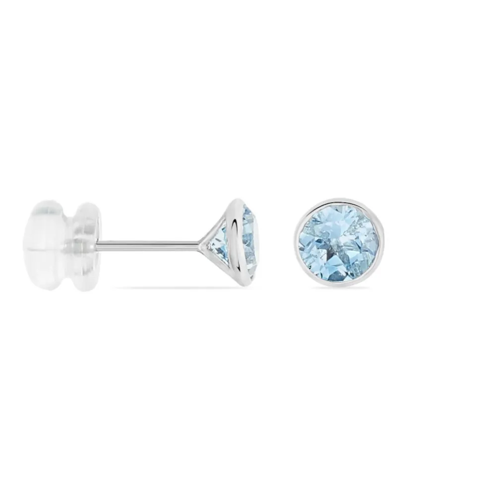 Boucles D'oreilles Puces Edy Serti Clos Or Blanc Topaze