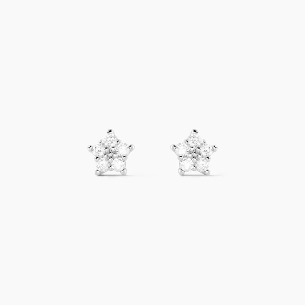 Boucles D'oreilles Puces Elais Etoile Or Blanc Oxyde De Zirconium