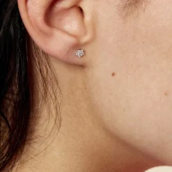 Boucles D'oreilles Puces Elais Etoile Or Blanc Oxyde De Zirconium