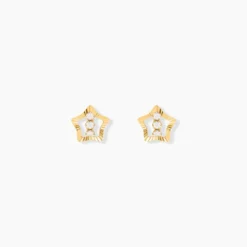 Boucles D'oreilles Puces Elais Etoile 5 Or Jaune Oxyde