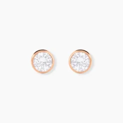 Boucles D'oreilles Puces Elda Serti Clos Or Rose Oxyde De Zirconium