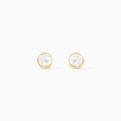 Boucles D'oreilles Puces Elda Serti Clos Or Jaune Oxyde De Zirconium
