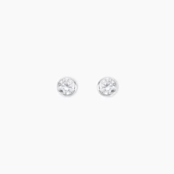 Boucles D'oreilles Puces Elda Serti Clos Or Blanc Oxyde De Zirconium