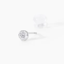 Boucles D'oreilles Puces Elda Serti Clos Or Blanc Oxyde De Zirconium
