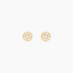 Boucles D'oreilles Puces Eleanor Fleur Or Jaune Oxyde De Zirconium