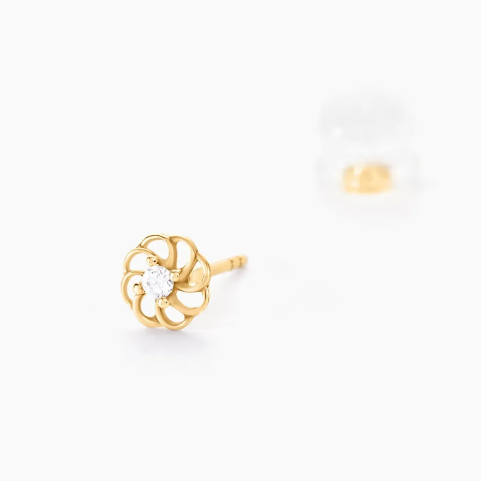 Boucles D'oreilles Puces Eleanor Fleur Or Jaune Oxyde De Zirconium