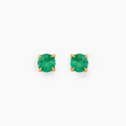 Boucles D'oreilles Puces Elea Jardin Serti Griffe Or Jaune Emeraude
