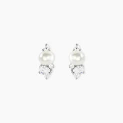 Boucles D'Oreilles Puces Elea Argent Blanc Perle De Culture Oxyde De Zirconium