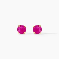Boucles D'oreilles Puces Elea Serti Griffe Or Jaune Rubis