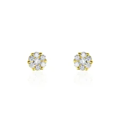 Boucles D'oreilles Puces Eleanor Fleur Or Jaune Oxyde De Zirconium