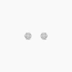 Boucles D'oreilles Puces Eleanor Fleur Or Blanc Oxyde De Zirconium