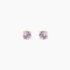 Boucles D'oreilles Puces Elea Or Jaune Amethyste Violet