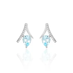Boucles D'oreilles Puces Electa Or Blanc Topaze Et Oxyde De Zirconium
