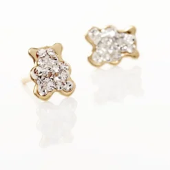 Boucles D'oreilles Puces Emerica Ours 0 Or Jaune Strass