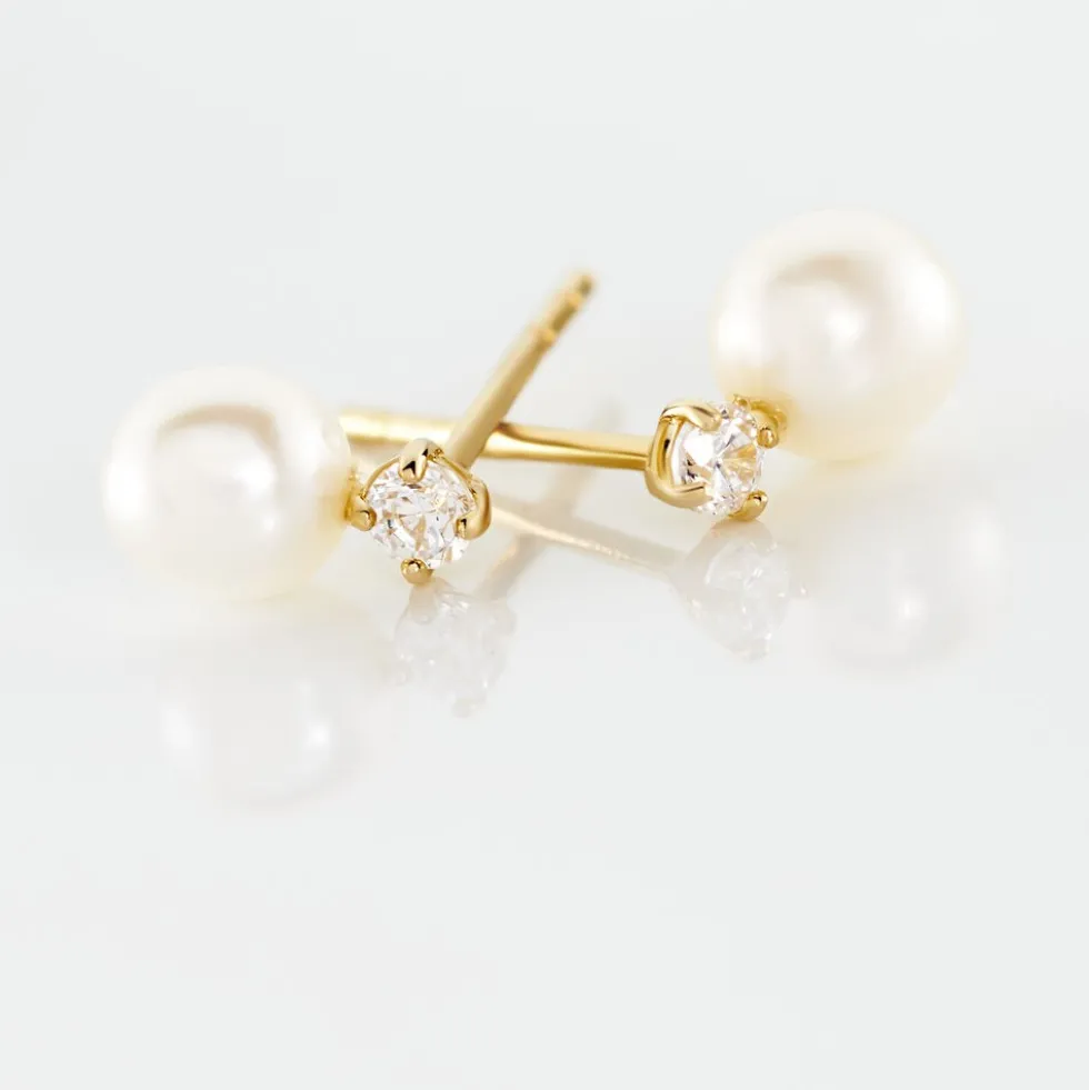 Boucles D'oreilles Puces Eolande Or Jaune Perle De Culture