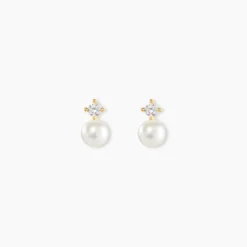 Boucles D'oreilles Puces Eolande Or Jaune Perle De Culture