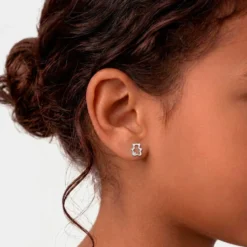 Boucles D'oreilles Puces Eusebia Ours Or Blanc Oxydes