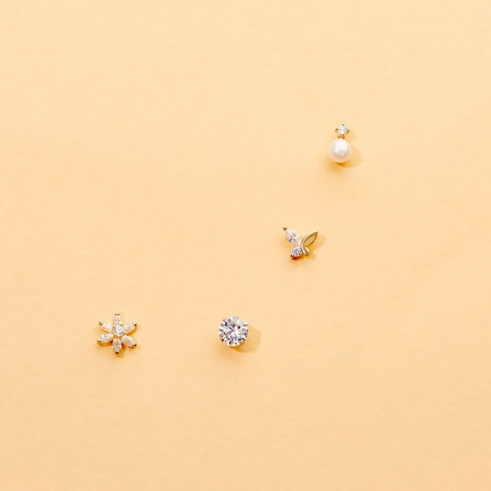 Boucles D'oreilles Puces Evaelle Papillon Or Jaune Oxyde De Zirconium