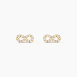 Boucles D'oreilles Puces Fannelle Infini Or Jaune Oxyde De Zirconium