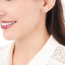 Boucles D'oreilles Puces Fidelia Boule Or Blanc