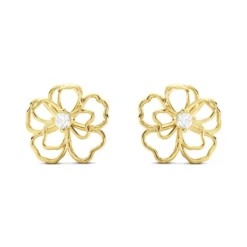 Boucles D'oreilles Puces Floraison Dorée Or Jaune Oxyde De Zirconium