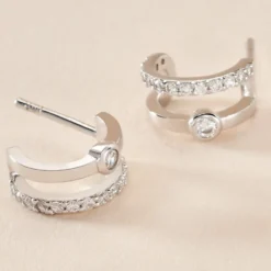 Boucles D'oreilles Puces Forrest Argent Rhodié Oxyde De Zirconium