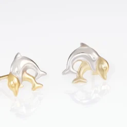 Boucles D'oreilles Puces Fulvie Double Dauphins Or Bicolore