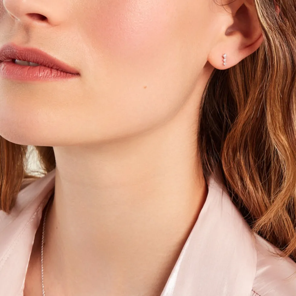 Boucles D'oreilles Puces Ganesha Or Blanc Diamant