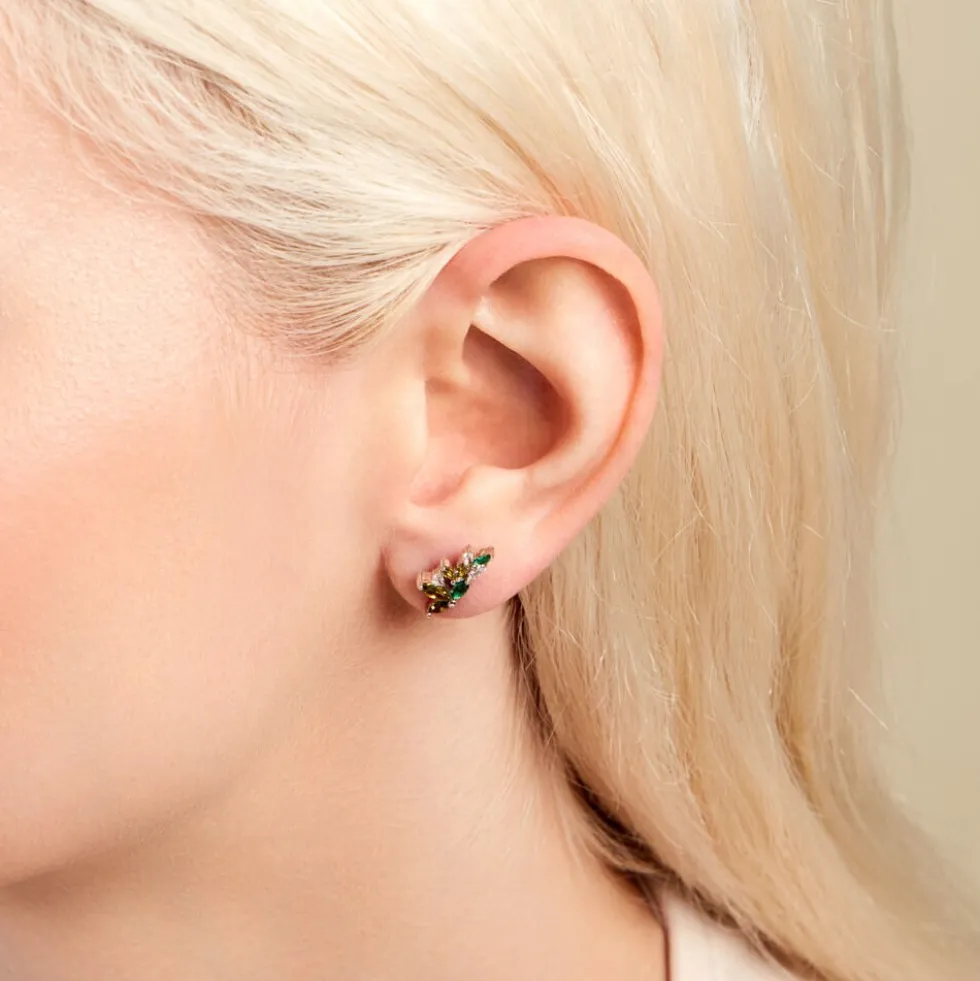 Boucles D'oreilles Puces Gardenia Crown Argent Blanc Oxyde Zirconium