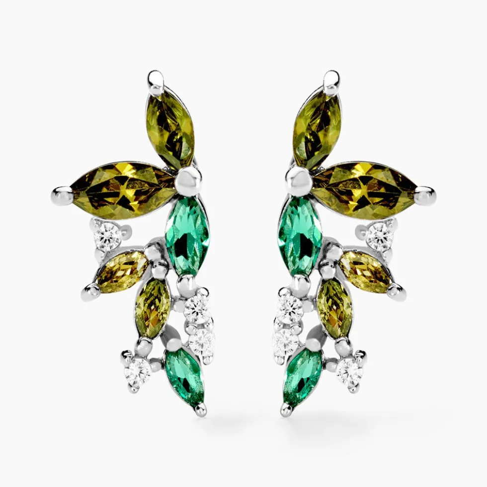 Boucles D'oreilles Puces Gardenia Crown Argent Blanc Oxyde Zirconium