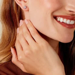 Boucles D'oreilles Puces Gisabel Argent Blanc Oxyde De Zirconium