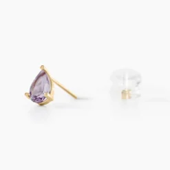 Boucles D'oreilles Puces Goutte Or Jaune Améthyste
