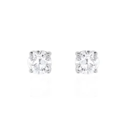 Boucles D'oreilles Puces 4 Griffes Or Blanc Diamant Synthetique